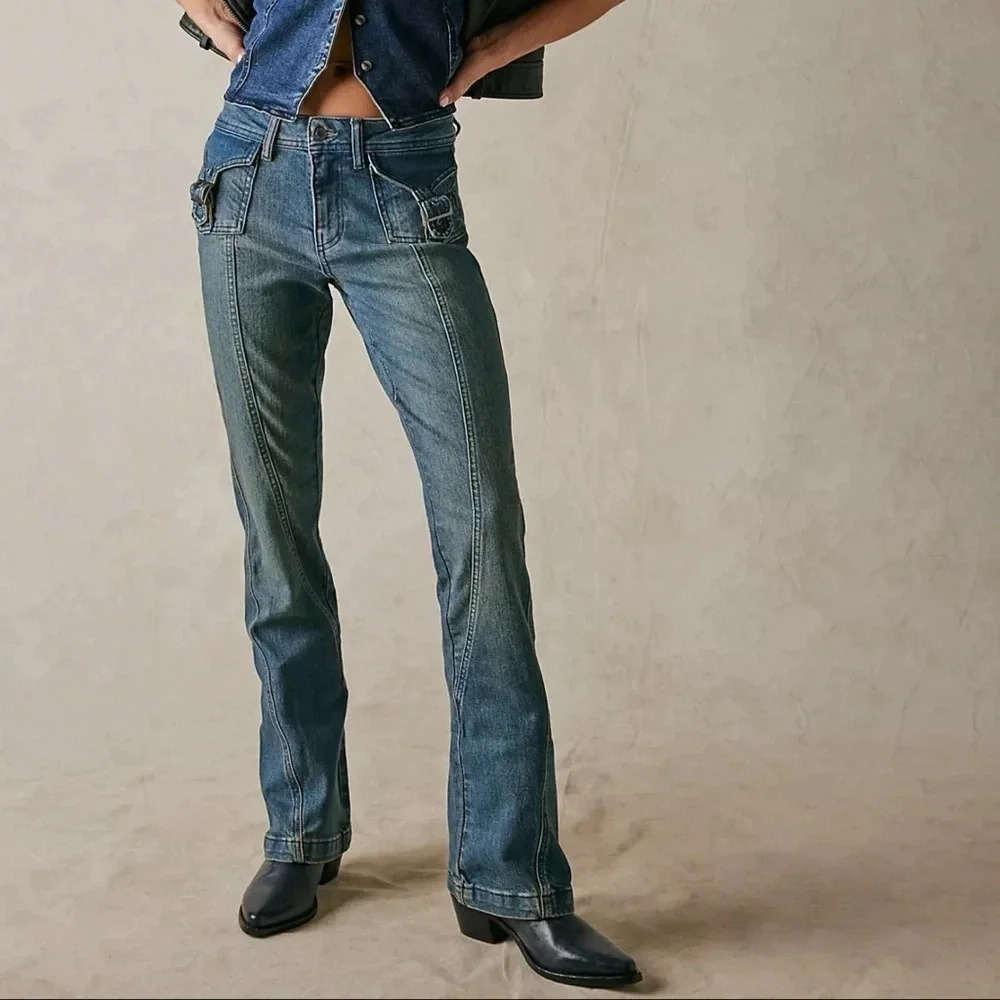 NWT Free People Love Stone Low-Rise Bootcut Jeans Blue 25